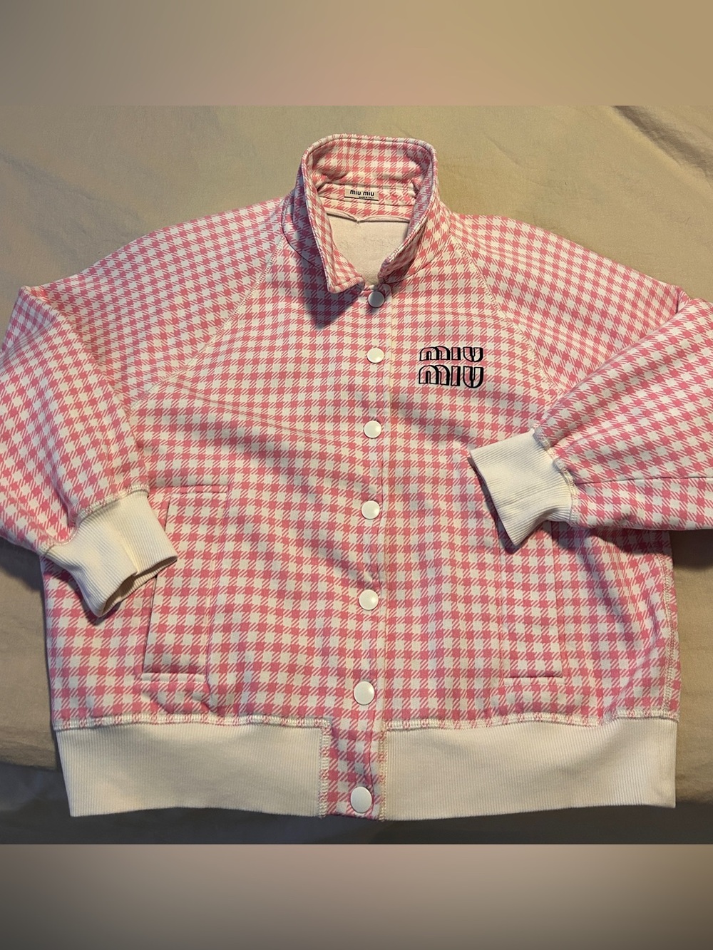 Auth Miu Miu Pink and White Gingham Snap Jacket XS $3000